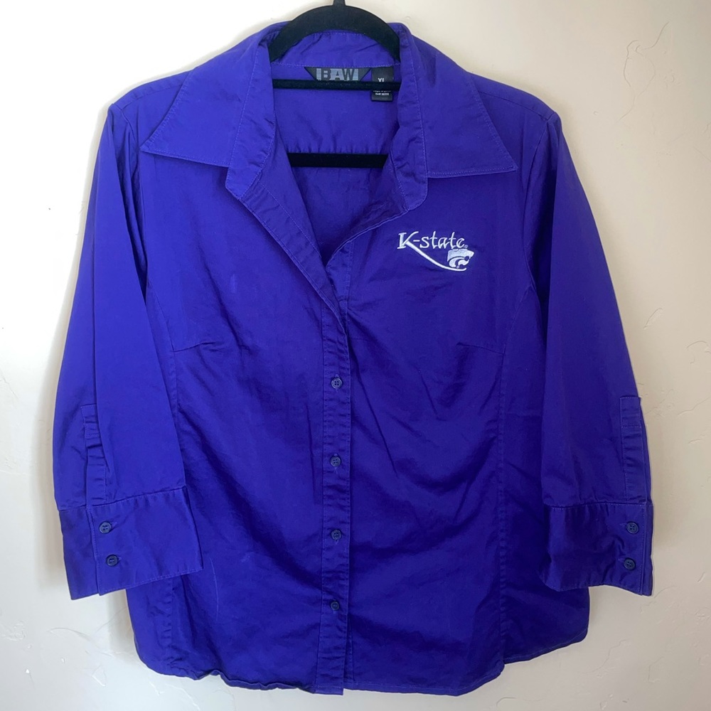 Women’s button down K-State Shirt. Size XL in Purple w/ embroidery.